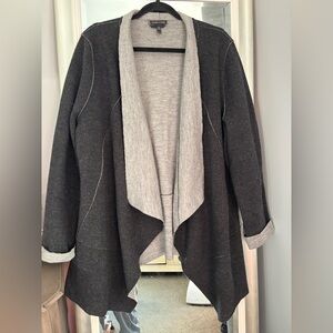 Eileen Fisher Two Tone Merino Wool Open Cardigan Sweater Charcoal/Gray Cozy XL